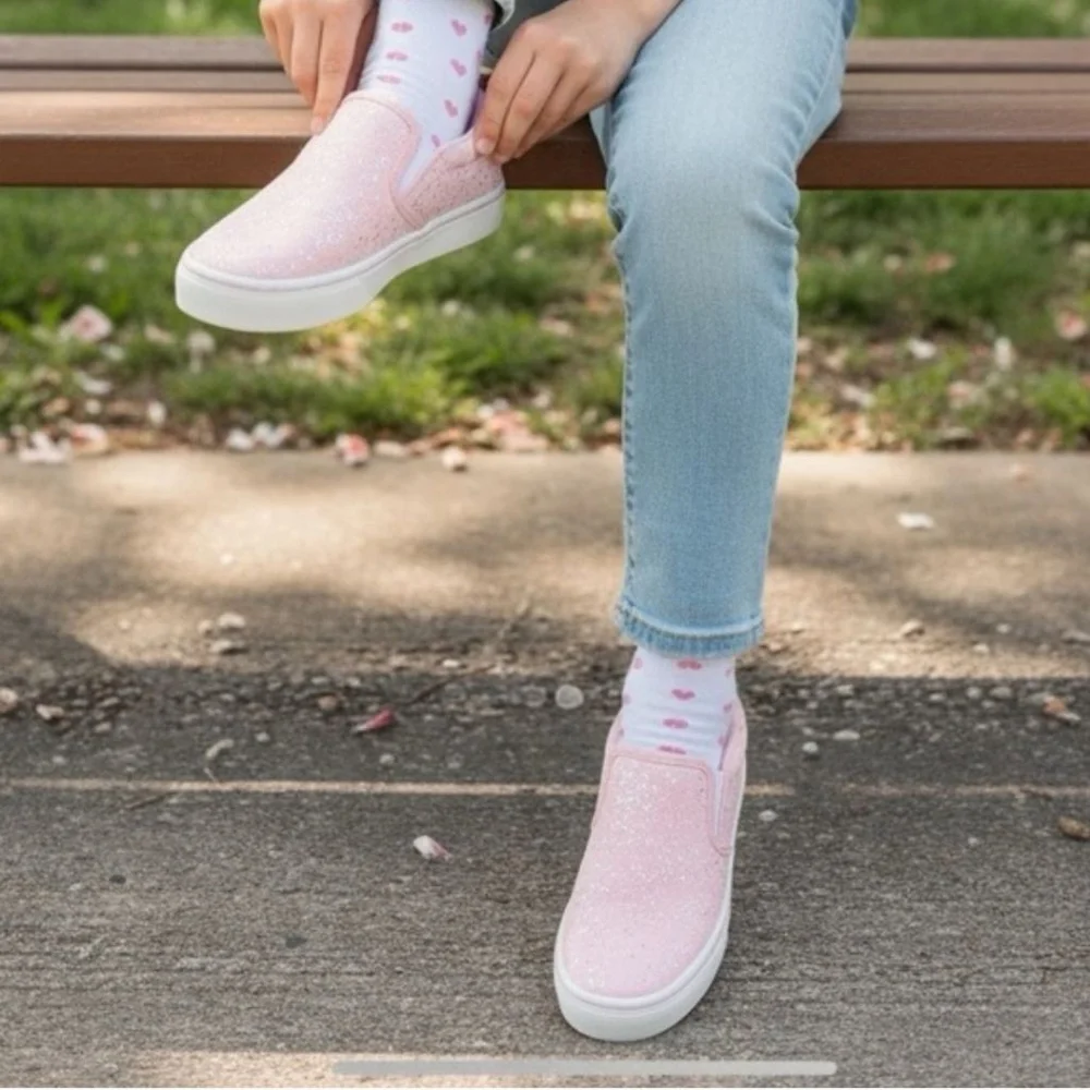 Wonder Nation Pink Sparkle Slip on Shoes Sneakers